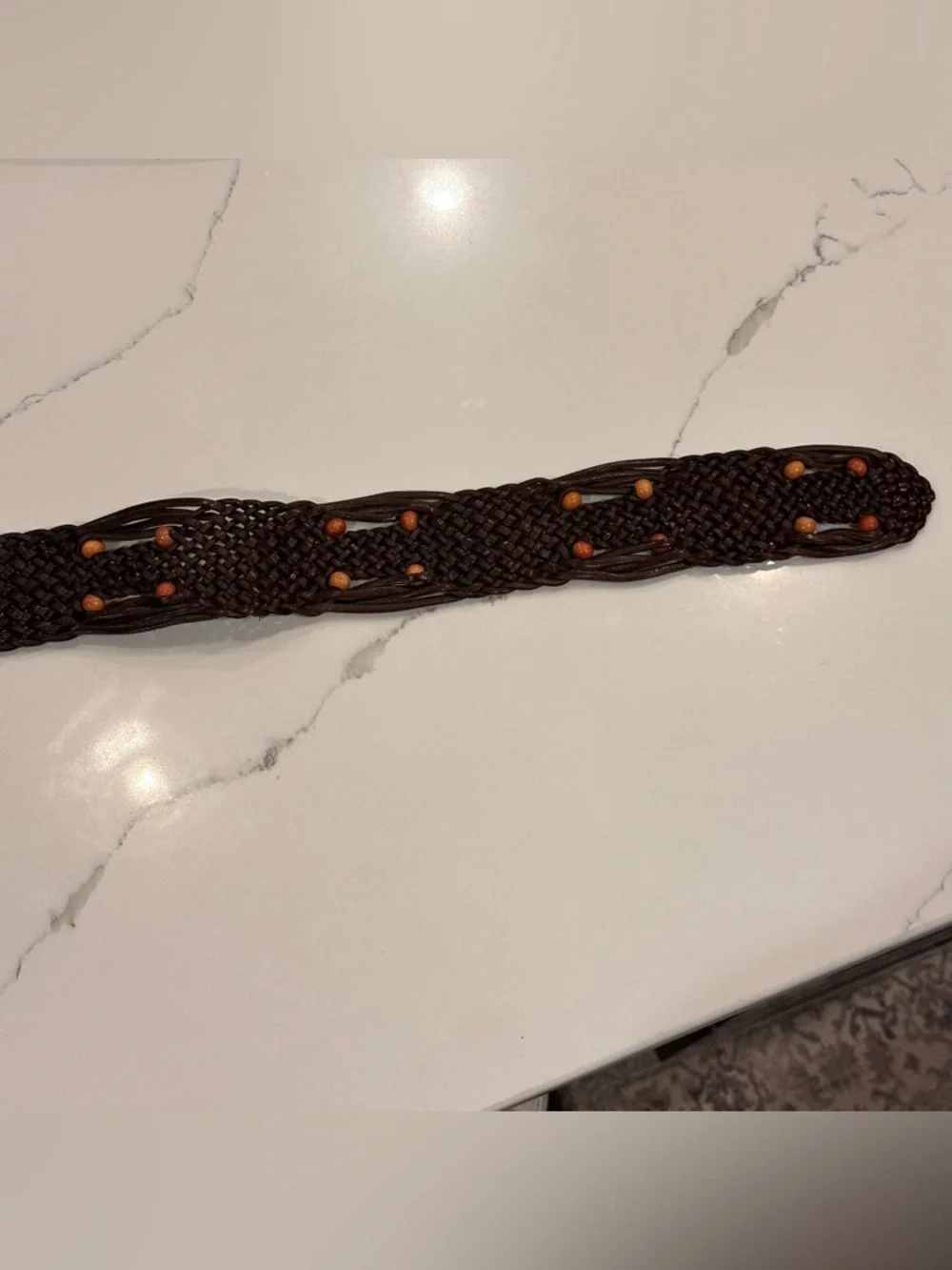 Unbranded Brown Wide Beaded Braided Leather Waist Belt Women M Hippie Boho Woven